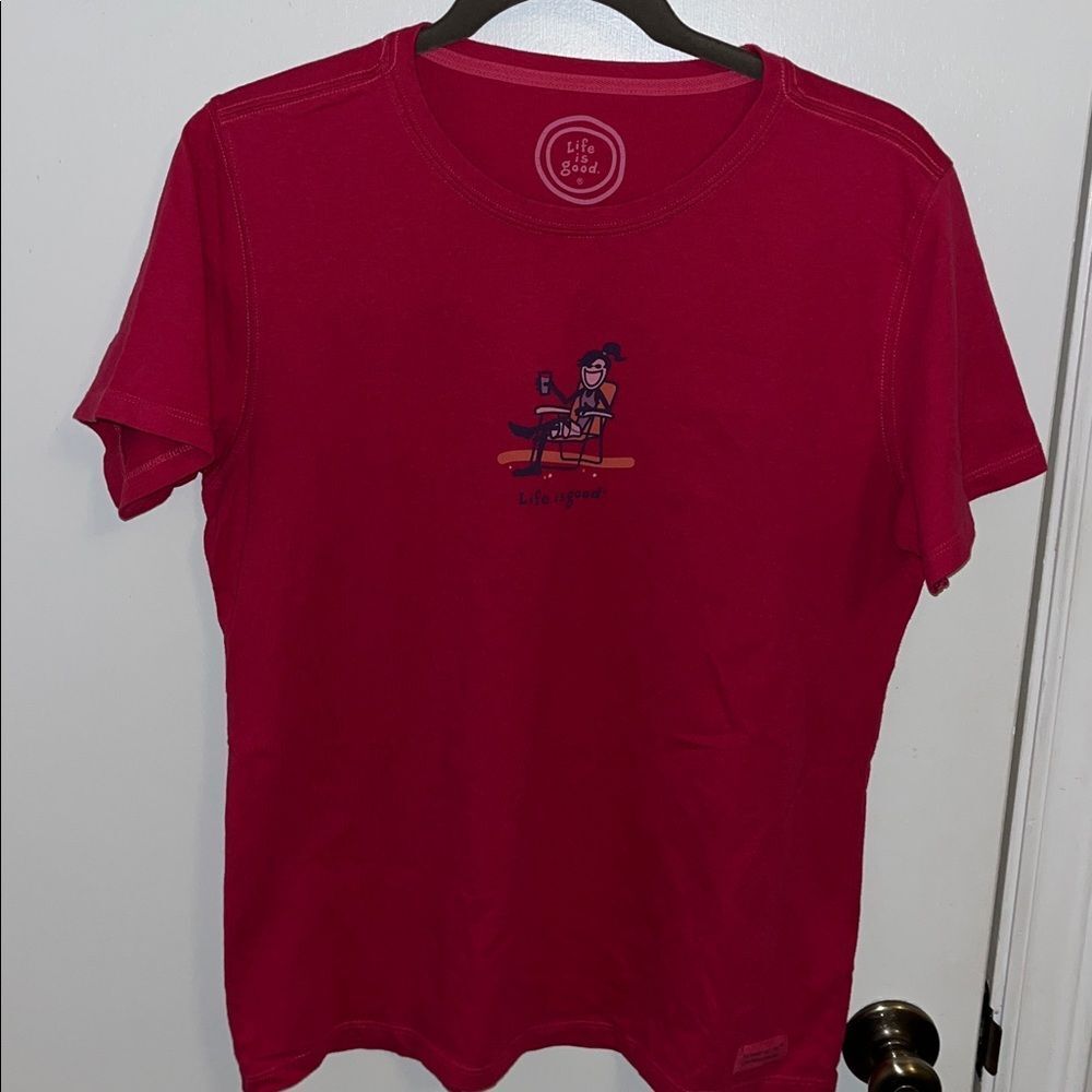 New LIFE IS GOOD Red Pink Crusher hot babe beach w/cocktail TEE T Shirt M Relax